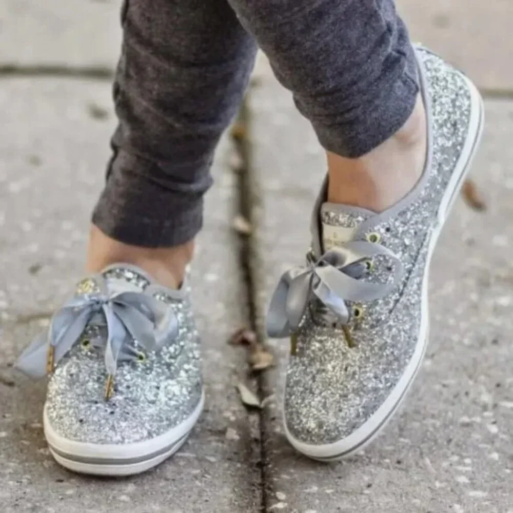 Keds x Kate Spade Sneakers‎ Women's Size 5 Glitter Bride Wedding Silver